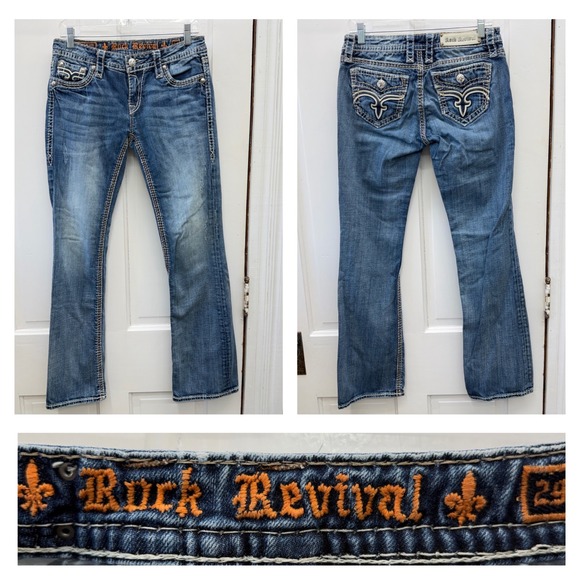 Rock Revival Denim - Rock Revival Jamila Bootcut Jeans Womens 29 Blue Denim Embroidered Buckle